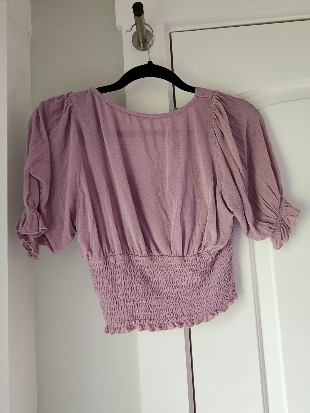 Altar'd State Lavender Puff Sleeve Smocked Waist Top